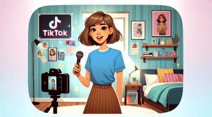 ilustrasi seorang perempuan sedang membuat konten TikTok (dok. chat.openai.com)