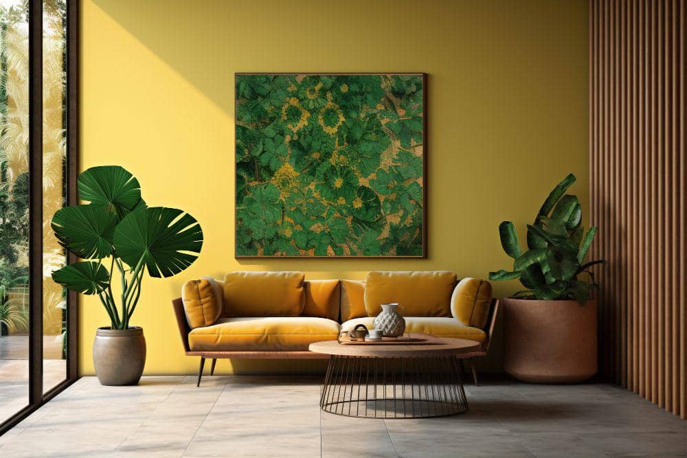 ilustrasi desain ruang tamu kuning pastel (freepik.com/freepik)