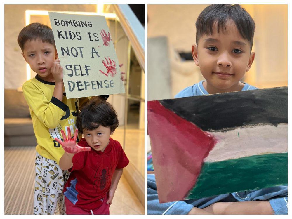 8 Momen Anak-Anak Zaskia Mecca Bela Palestina, Dilakukan di Rumah!