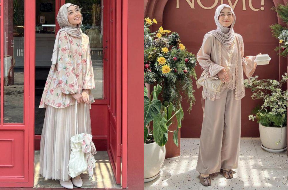 8 Inspirasi Outfit Warna Nude ala Meirani Amalia, Tampil Kalem!