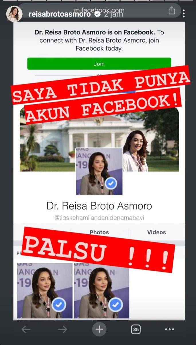 klarifikasi Reisa Broto Asmoro dicatut akun palsu dan iklan pelangsing (instagram.com/reisabrotoasmoro)