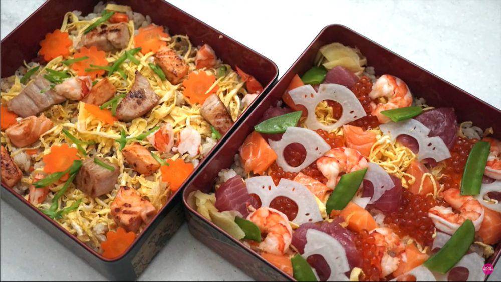 chirashi sushi (YouTube.com/YUCa's Japanese Cooking)