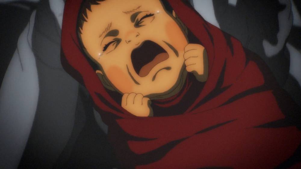 bayi menangis saat Rumbling. (dok. MAPPA/Attack on Titan)