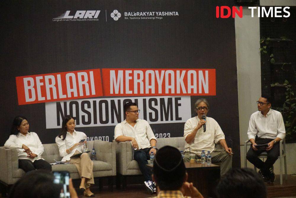 Diskusi dengan tajuk 'Berlari Merayakan Nasionalisme', di Sinergi Co Working Space, Demangan, Caturtunggal, Depok, Jumat (10/11/2023). (IDN Times/Herlambang Jati Kusumo)
