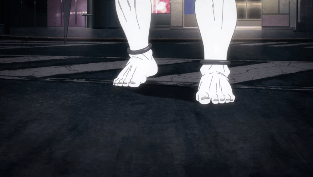 penampakan kaki makhluk misterius yang membuat Haruta ketakutan (dok. MAPPA/ Jujutsu Kaisen Season 2)