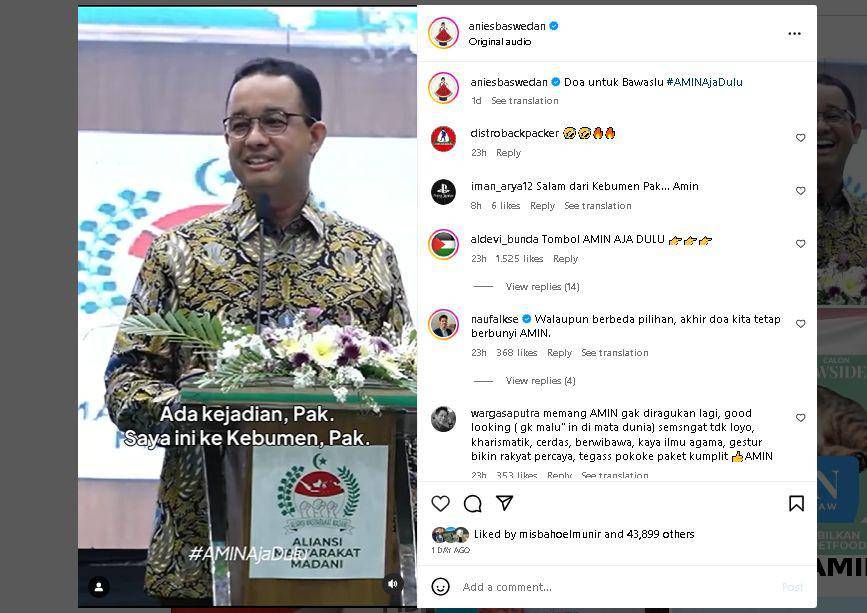 (Instagram/@aniesbaswedan)
