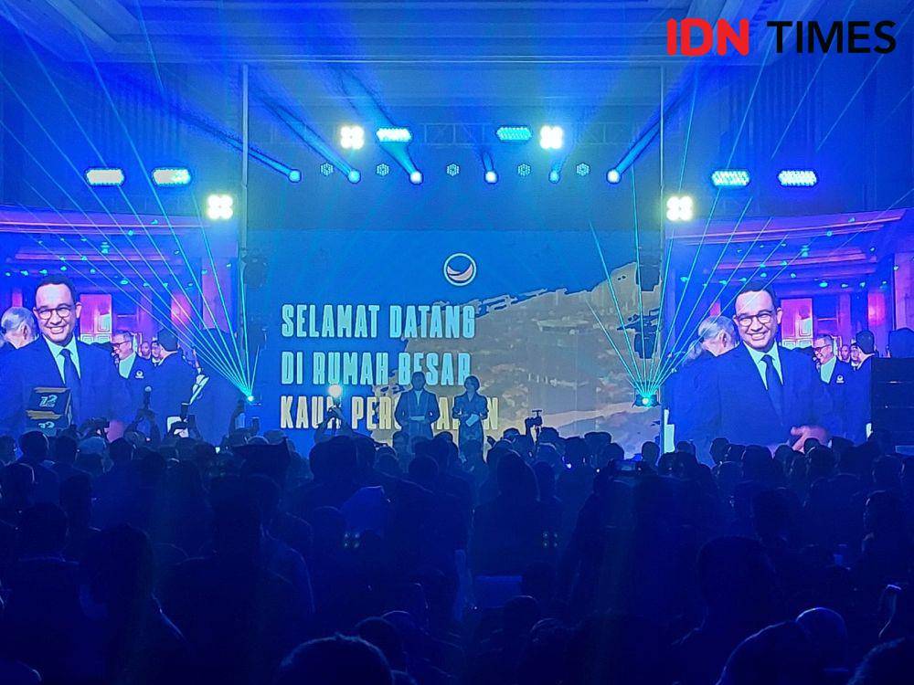 Bakal capres dari Koalisi Perubahan, Anies Baswedan menghadiri puncak HUT ke-12 NasDem, Jakarta Pusat. (IDN Times/Santi Dewi)