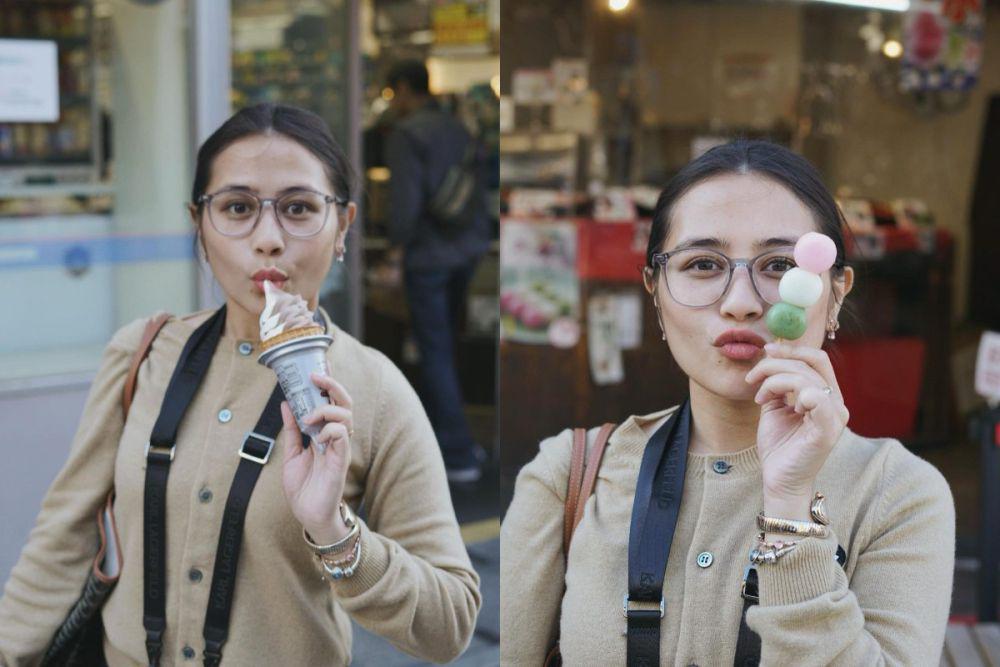 7 Potret Prilly Berburu Street Food di Jepang, Kalap!