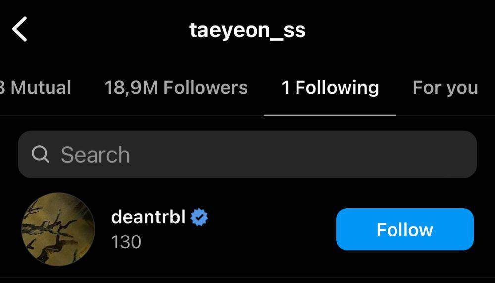 Taeyeon mengikuti akun Instagram Dean (instagram.com/taeyeon_ss)