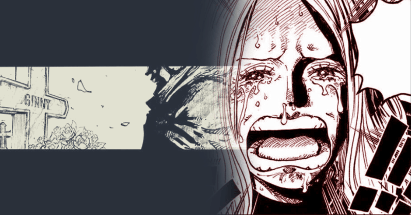 Tangisan Jewelry Bonney dan adegan Kuma menatap makam Ginny. (mangaplus.shueisha.co.jp/One Piece)