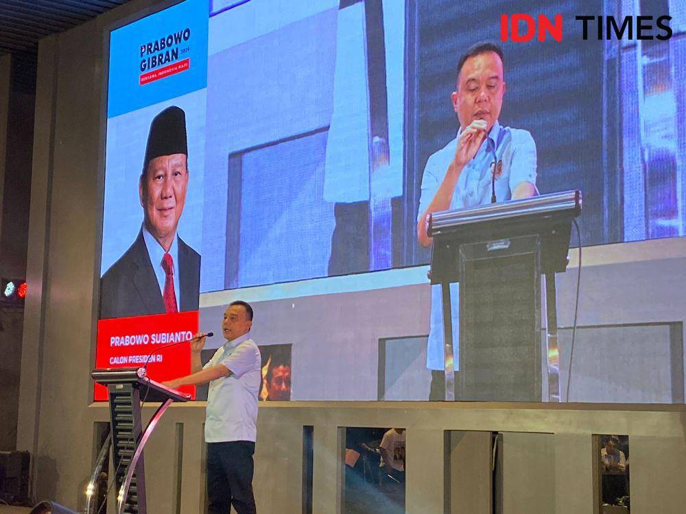 Ketua Koordinator Bidang Strategis TKN Prabowo-Gibran, Sufmi Dasco Ahmad di Surabaya, Senin (13/11/2023). (IDN Times/Khusnul Hasana).