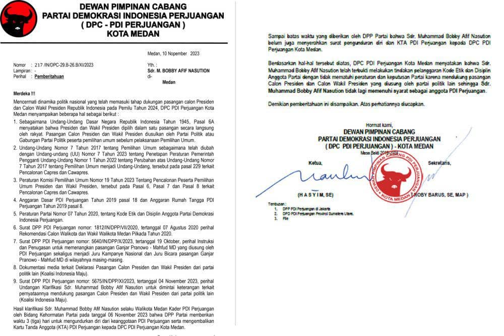 Surat DPC PDIP Medan untuk Bobby Nasution (Dok. IDN Times)