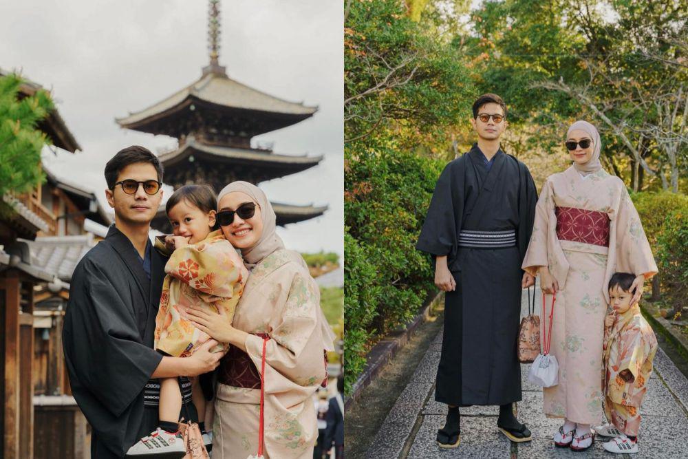11 Potret Mega Iskanti dan Keluarga di Jepang, Kompak Pakai Kimono!