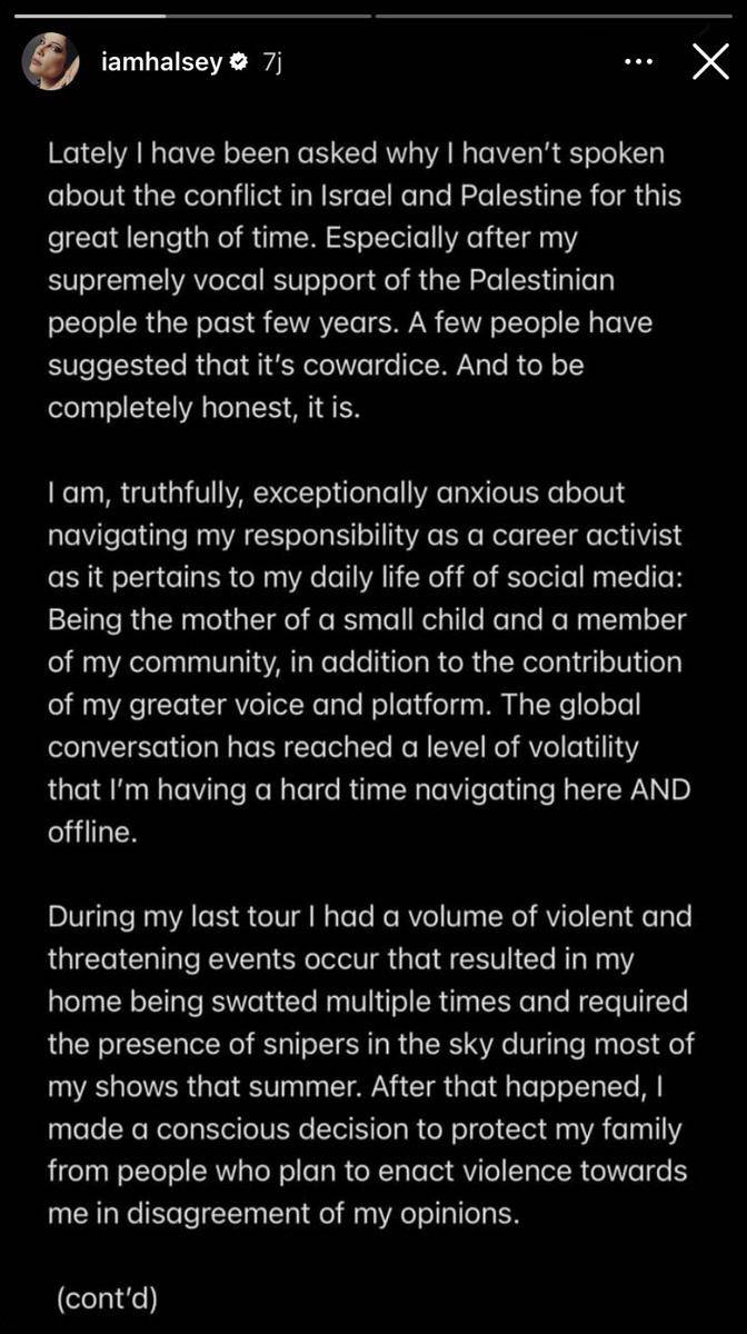 Halsey beri dukungan untuk Palestina (Instagram.com/iamhalsey)