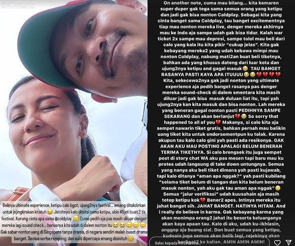 artis kena tipu tiket Coldplay (Instagram.com/mrssharena)