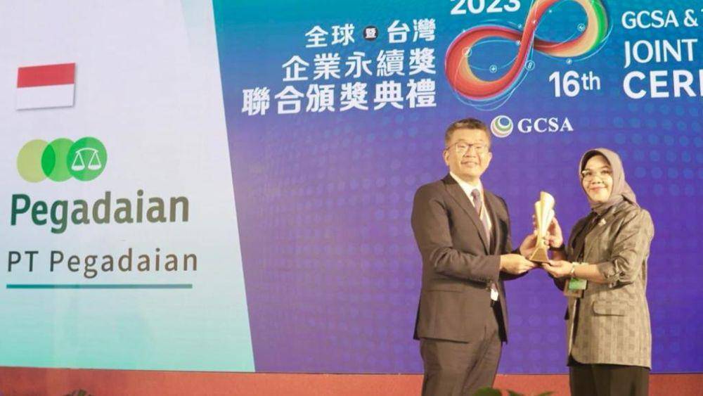 PT Pegadaian dianugerahi dua penghargaan skala internasional pada kategori Best Practice Award (World Class) Great Practice of 2023 di ajang Global Corporate Sustainable Award di Taiwan pada Rabu (15/11). (Dok. Pegadaian)