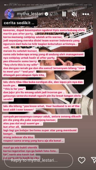 potret Mytha Lestari nonton Coldplay (instagram.com/mytha_lestari)