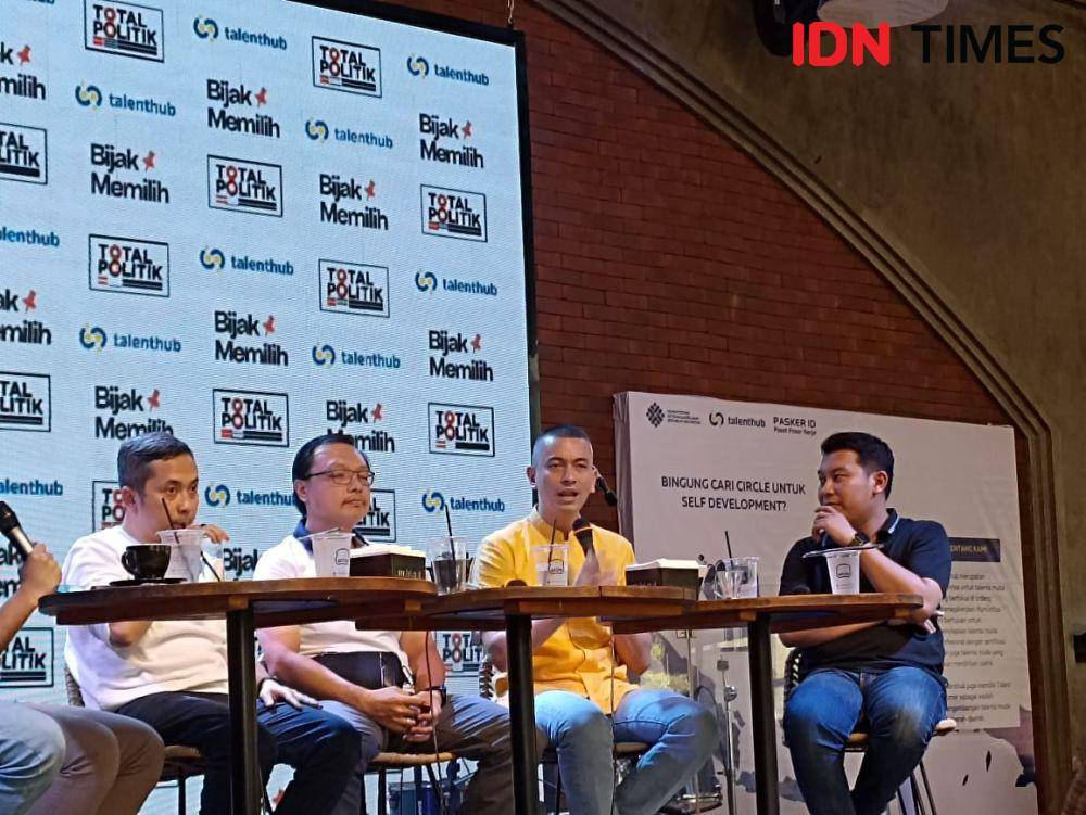 Diskusi Total Politik, Talenthub dan Bijak Memilih bertajuk "Mimpi Bonus Demografi: Talenta Muda Masih Bisa Cari Kerja" di Jakarta Selatan, Sabtu (18/11/2023) (IDN Times/Lia Hutasoit)