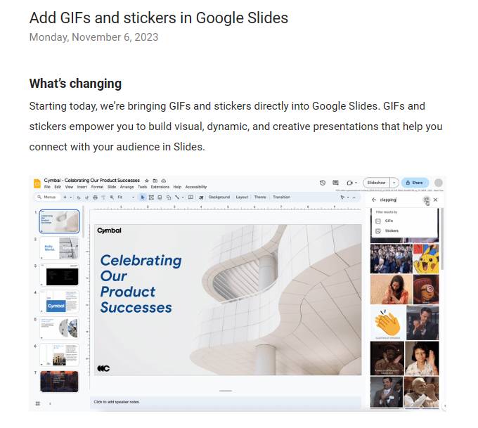 pernyataan resmi Google Workspace atas kemunculan fitur baru GIF pada Google Slide (dok.google.com)