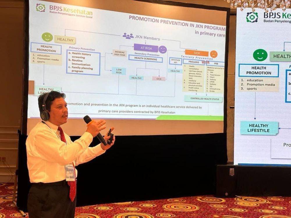 Direktur Utama BPJS Kesehatan Ghufron Mukti pada workshop Financing for Primary Health Care in Vietnam: Challenges and Ways Forward di Vietnam, Rabu (22/11). (dok. BPJS Kesehatan)