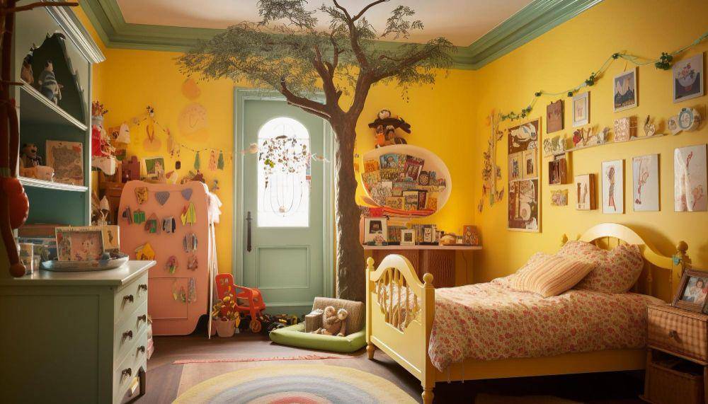 ilustrasi kamar tidur anak warna kuning (freepik.com/vecstock)