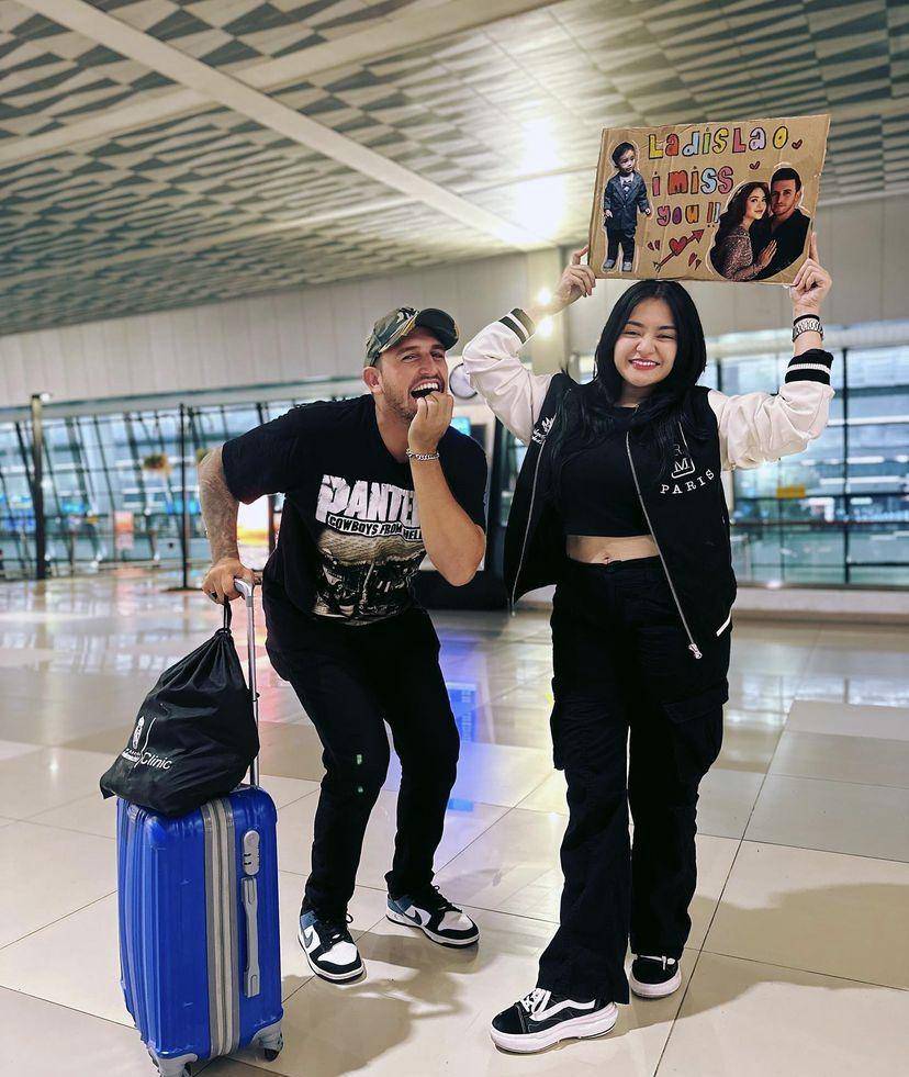 potret Nathalie Holscher jemput Ladislao di bandara (Instagram.com/nathalieholscher)