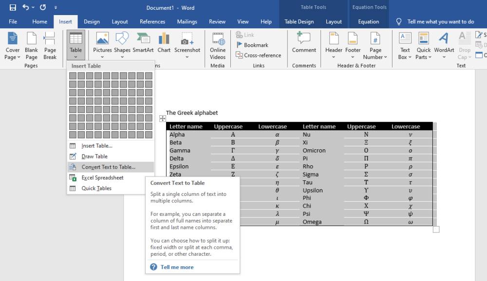 Ilustrasi mengkonversi teks ke tabel di Microsoft Word (Dok. Pribadi)
