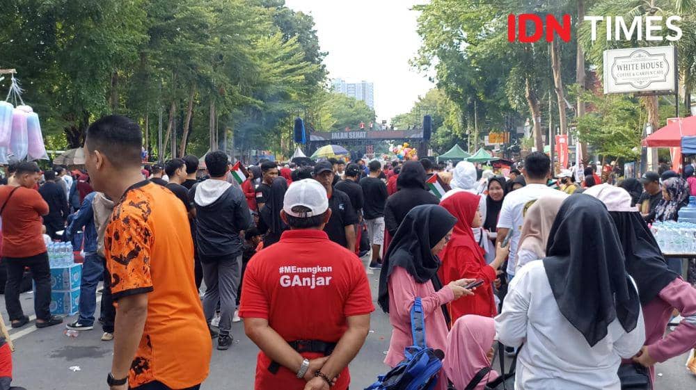 Jalan Sehat Perjuangan Ganjar-Mahfud di Kota Makassar, Minggu (26/11/2023). IDN Times/Dahrul Amri Lobubun