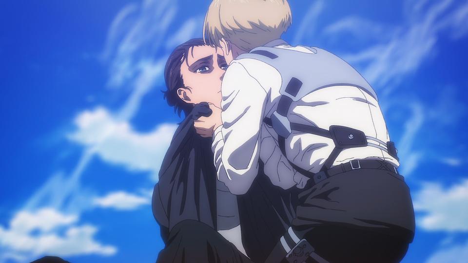 Armin meminta Eren tidak melakukan Rumbling. (dok. MAPPA/Attack on Titan)