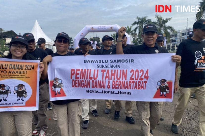 Bawaslu Sumut menggelar apel siaga di Istana Maimun (IDN Times/Indah Permata Sari)