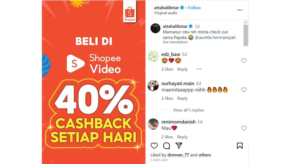 Capture postingan dan komen di Instagram Atta Halilintar (Instagram/attahalilintar)