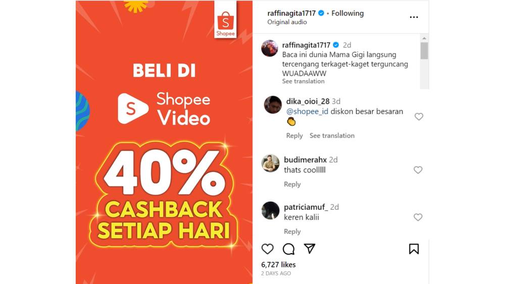 Capture postingan dan komen di Instagram Raffi Ahmad (Instagram/raffinagita1717)