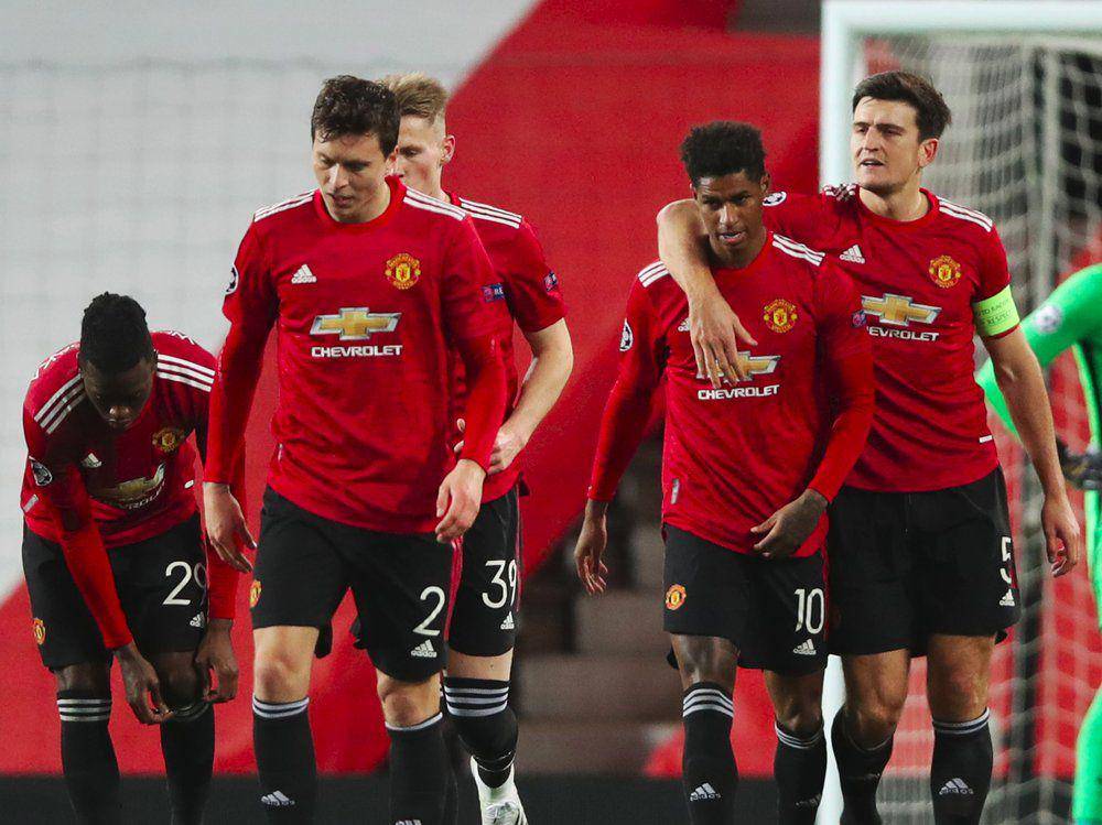 Manchester United merayakan gol di UCL 2020/2021. (twitter.com/ManUtd)