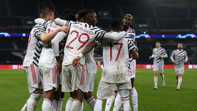 Manchester United merayakan gol di UCL 2020/2021. (twitter.com/ManUtd)