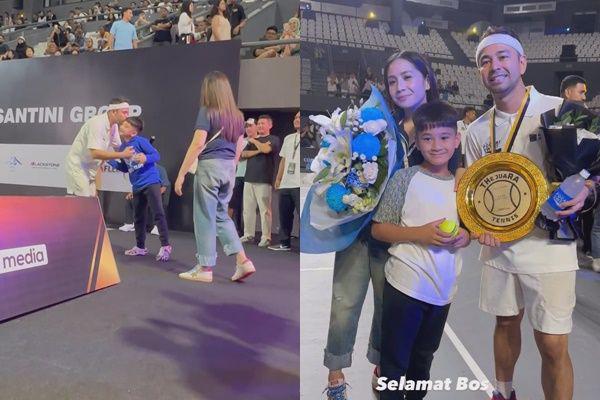 7 Potret Keluarga Dukung Raffi Ahmad Tanding Tenis Vs Taufik Hidayat