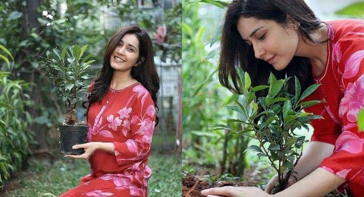 8 Potret Raashii Khanna Rayakan Ultah dengan Menanam Pohon