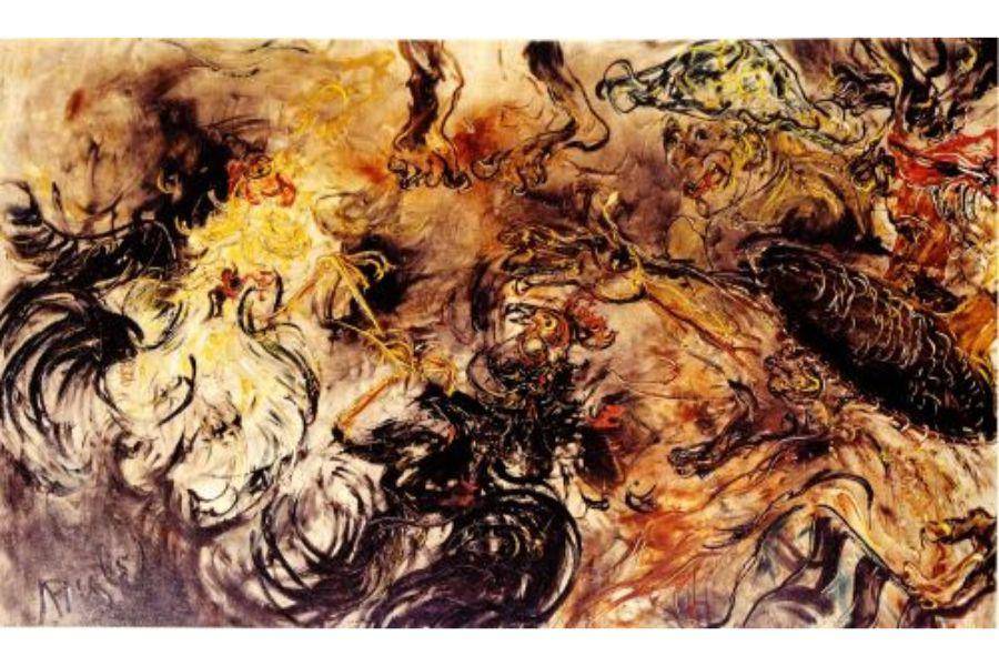 ilustrasi lukisan Adu Ayam Affandi (dok. ArchiveIVAA)