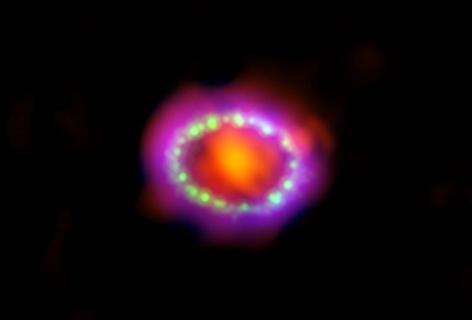 Potret SN 1987A, Supernova yang terjadi dekat Nebula Tarantula dan diabadikan menggunakan teleskop ALMA, Huble, Chandra X milik NASA. (eso.org/images)