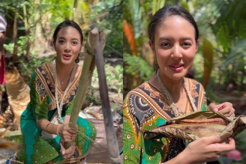 potret Aurelie Moeremans membuat sagu di Papua (instagram.com/aurelie)