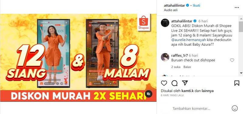 Tangkapan layar Instagram Atta Halilintar (Sumber: Instagram @attahalilintar)