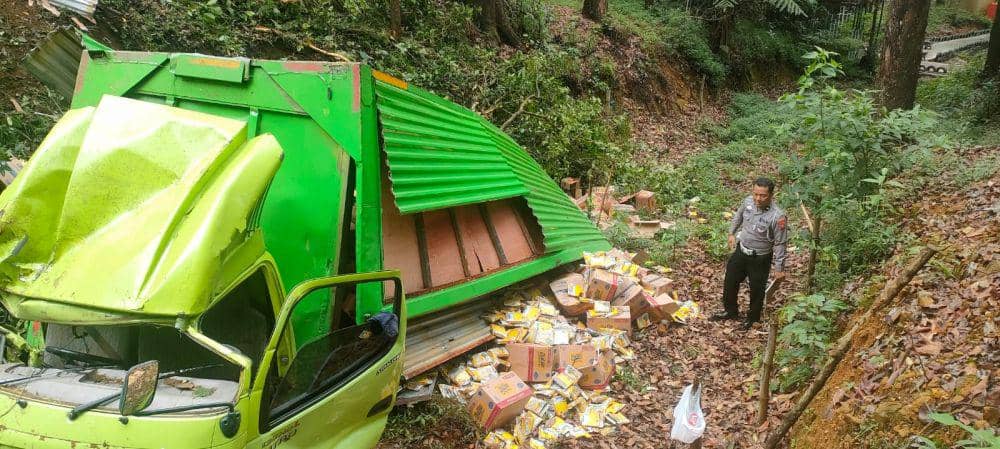 Truk Box Obat Nyamuk Terjun Kejurang di Jalan Tembus Sarangan Magetan/ IDN Times/ Istimewa