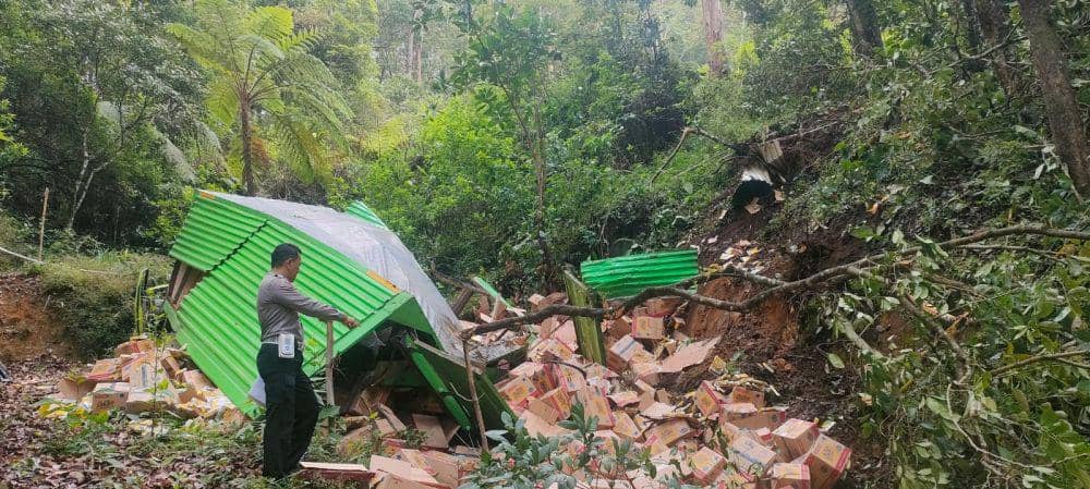 Truk Box Obat Nyamuk Terjun Kejurang di Jalan Tembus Sarangan Magetan/ IDN Times/ Istimewa l