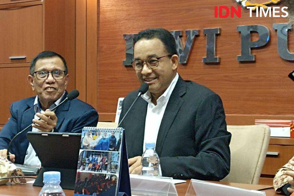 Calon Presiden Nomor Urut 1, Anies Baswedan, dalam Dialog Pers dan Calon Presiden bersama PWI, Jumat (1/12/2023). (IDN Times/Amir Faisol)