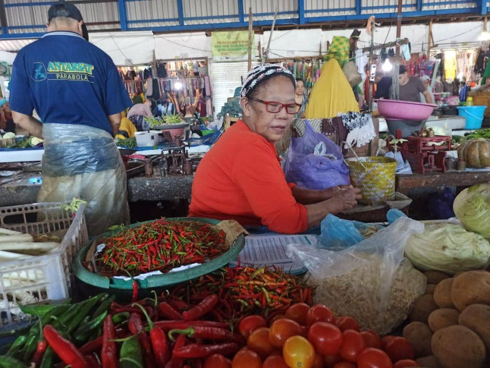 Pedagang sayur di pasar tradisional di Banjarmasin.