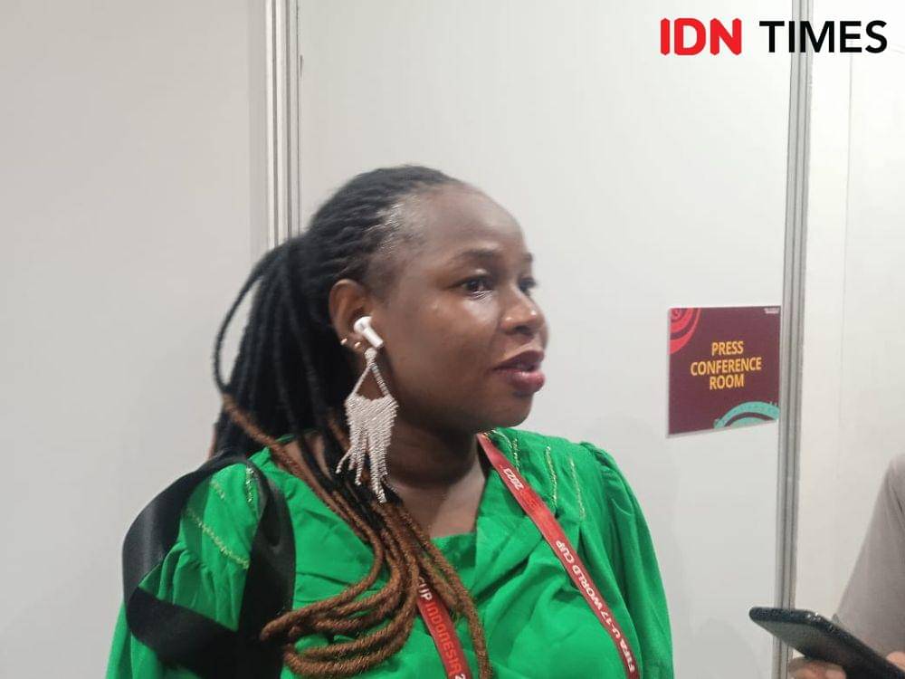 Jurnalis asal Mali, Kadiatou Bagayoko, liputan Piala Dunia U-17 2023. (IDN Times/Sandy Firdaus)