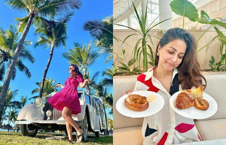 9 Potret Liburan Terkini Hina Khan di Mauritius, Excited Makan Lobster