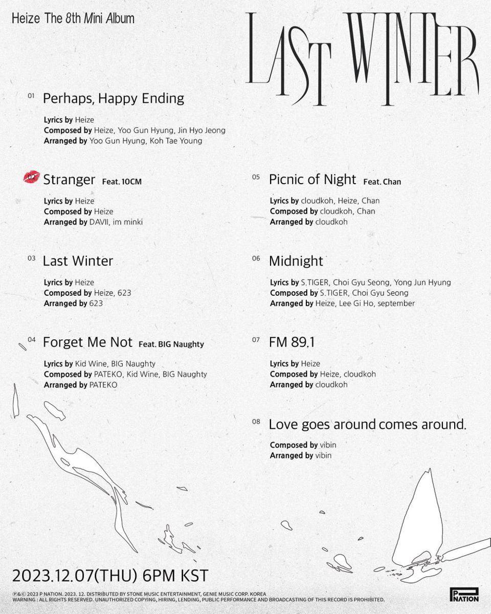 track list mini album Heize bertajuk Last Winter (instagram.com/heizeheize)