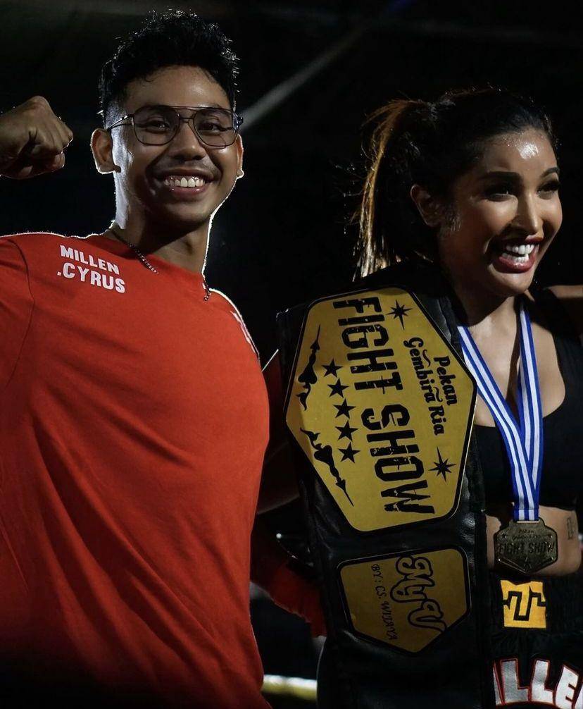 potret Millen Cyrus menang tinju lawan Sunny Wijaya (Instagram.com/millencyrus)