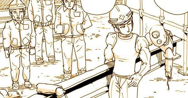 Garou menghabisi para robot di lokasi konstruksi ( Dok. One Punch Man Web Comic )