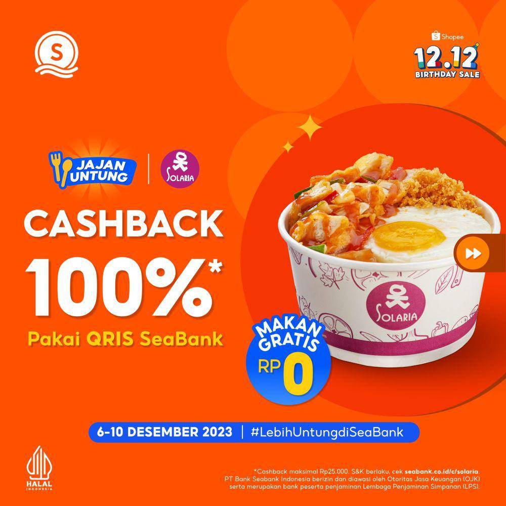 Promo Solaria cashback 100% via Seabank (instagram.com/seabank.id)